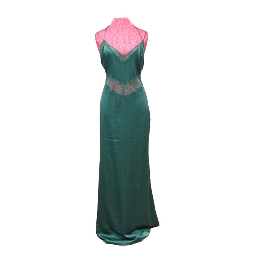 Lulus Elevator Disco Satiny / Lace Maxi dress Emerald Green SZ XL